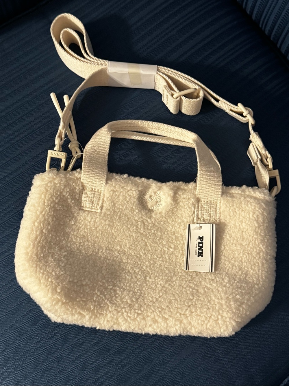 PINK Victoria's Secret Cream Sherpa Crossbody purse with Detachable Strap